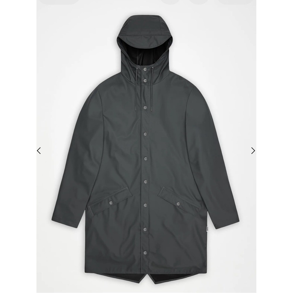 RAINS Dark Gray Unisex Waterproof Long Rain Jacket S Elevated Clean Girl Utility